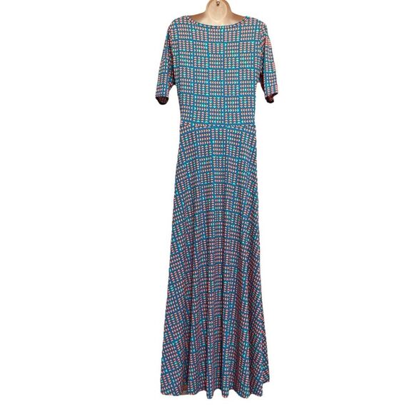 LuLaRoe Simply Comfortable Maxi Dress Geometric Print Short Sleeve Sz M - Picture 3 of 7